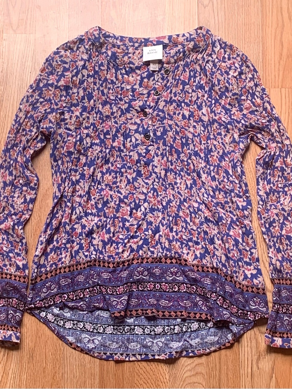 Knox Rose Purple Floral Long-Sleeve Henley Top